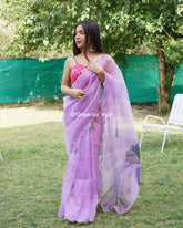 Purple Digital Print Pure Organza Saree
